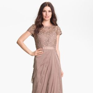 Adrianna Papell Flutter Lace Tiered CapSleeve Gown